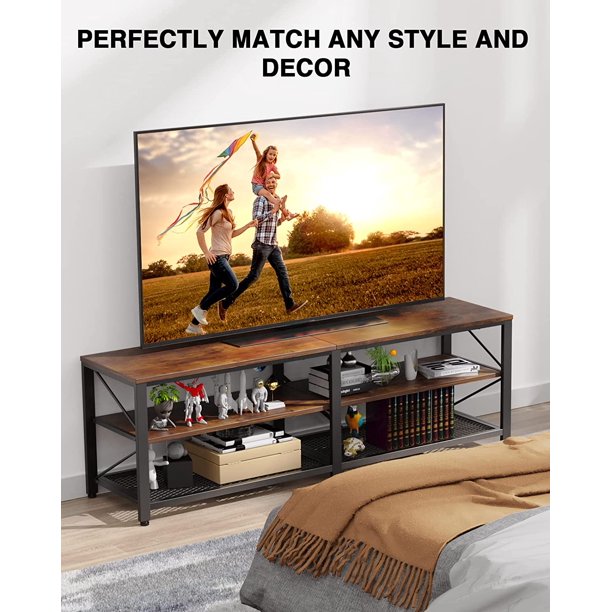 Myfurnideal TV Stand for 60" TV 3-Tier Media Console Table with Storage for Living Room, Rustic Brown - Walmart.com