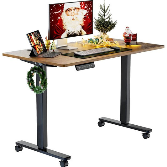 Electric Standing Desk with Wheels 48 x 24 Inch Height Adjustable Computer Stand Up Table for Home Office, Vintage Brown - Walmart.com