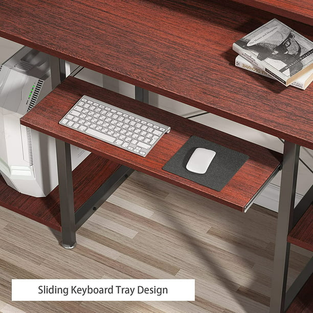 47" Computer Desk with Monitor Stand, Storage Shelves and Keyboard Tray Studying Writing Table for Home Office, Cherry - Walmart.com