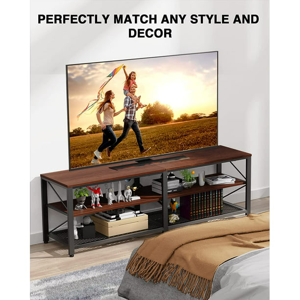 Myfurnideal TV Stand for 60" TV 3-Tier Media Console Table with Storage for Living Room, Cherry - Walmart.com