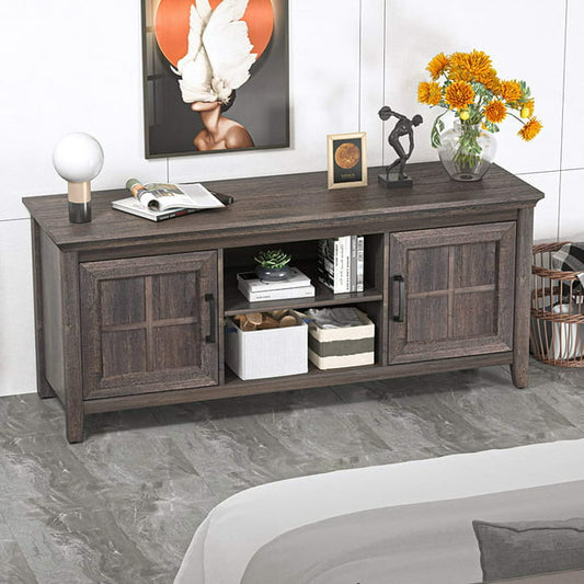 Farmhouse TV Stand for 65 Inch TVs Wood Media TV Table with Adjustable Storage Cabinet, Brown - Walmart.com