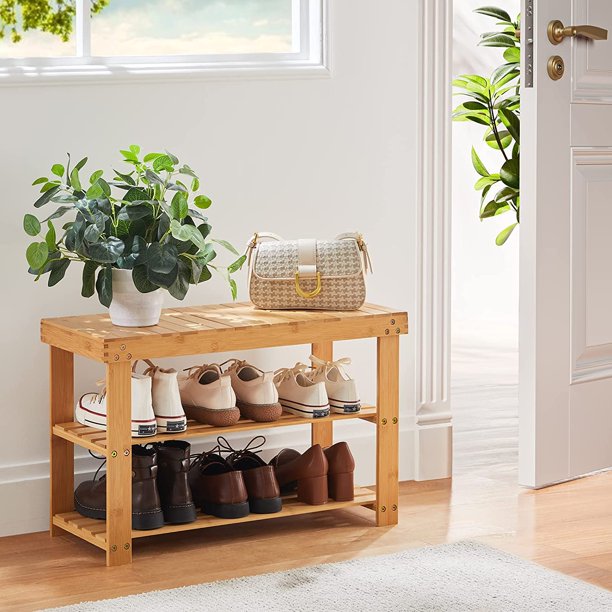 Bamboo 3-Tier Shoe Rack Bench Sturdy Shoe Organizer for Entryway Bedroom Living Room Balcony, Hold up to 300lbs - Walmart.com