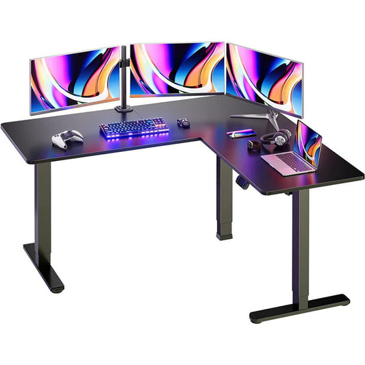 L-Shaped Electric Standing Desk 63 inches Height Adjustable Sit Stand up Corner Desk Double Motor Home Office Desk, Black - Walmart.com