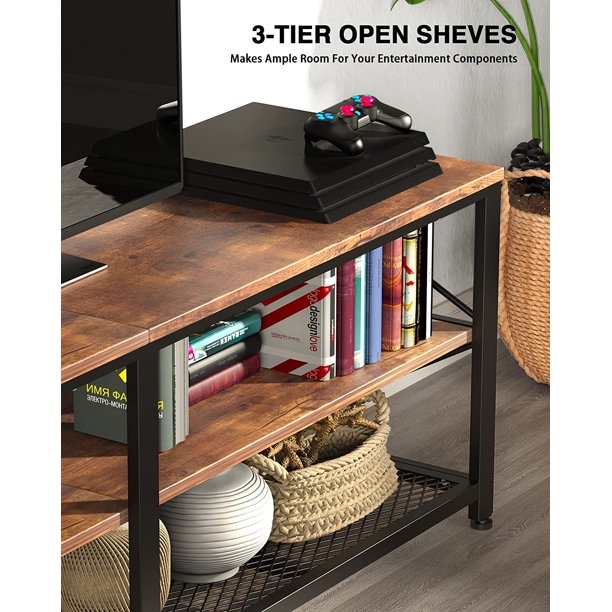 Myfurnideal TV Stand for 60" TV 3-Tier Media Console Table with Storage for Living Room, Rustic Brown - Walmart.com