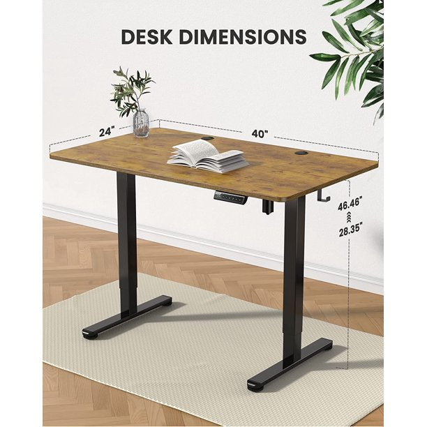 Kyspho Electric Standing Desk, 40 x 24 inch Height Adjustable Stand up Desk with Memory Preset, Sit Stand Home Office Desk, Rustic Brown