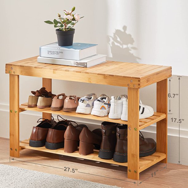 Bamboo 3-Tier Shoe Rack Bench Sturdy Shoe Organizer for Entryway Bedroom Living Room Balcony, Hold up to 300lbs - Walmart.com