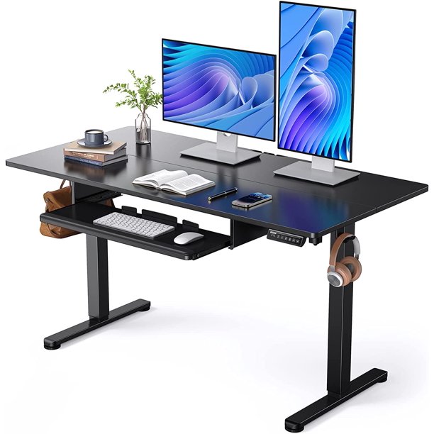 Electric Standing Desk with Keyboard Tray 55 x 28 Inches Height Adjustable Sit Stand up Desk Memory Computer Home Office Desk - Walmart.com