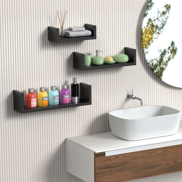 Myfurnideal 3 Sets Floating Shelves Wall Mounted U Shelf Black Storage Shelves for Bathroom, Bedroom, Living Room, Kitchen - Walmart.com
