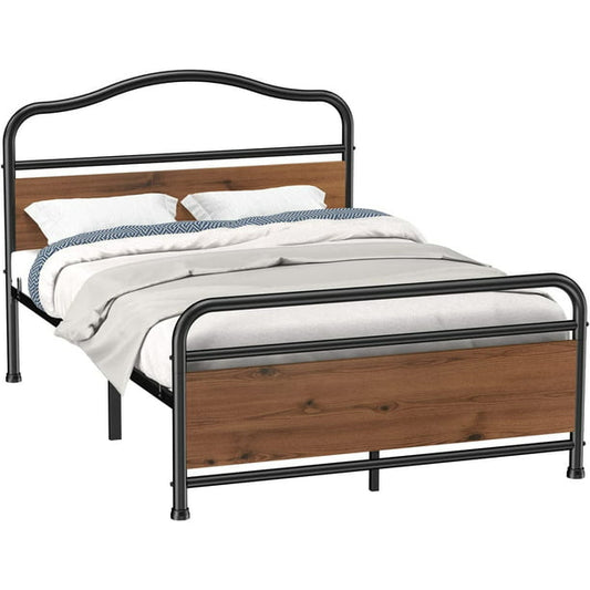Full Size Metal Bed Frame No Box Spring Needed Platform Bed Frame with Sturdy Wood Headboard and Footboard, Black - Walmart.com