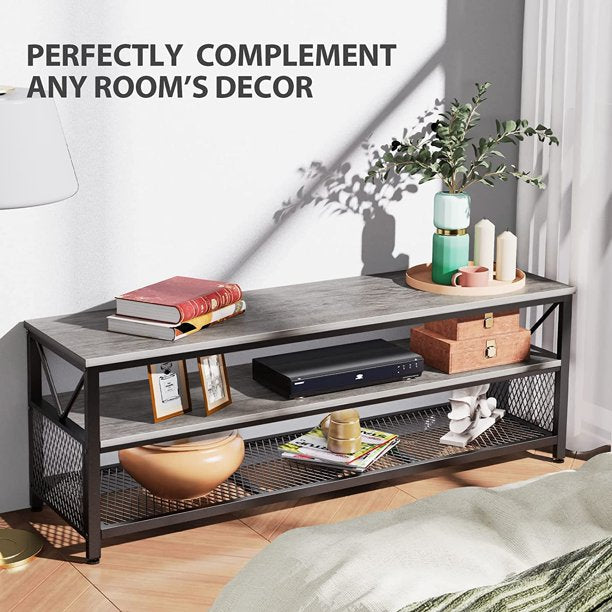Myfurnideal TV Stand for 60" TV 3-Tier Entertainment Center with Storage for Living Room, Oak Grey - Walmart.com