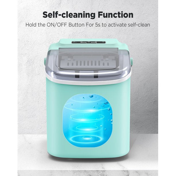 Ice Makers Countertop with Handle, 9pcs/6min, 26lbs/24h, w/ 2 Sizes Bullet-Shaped Ice, Self-Cleaning, w/Scoop & Basket for Home, Kitchen, Office, Bar, Party, Green - Walmart.com