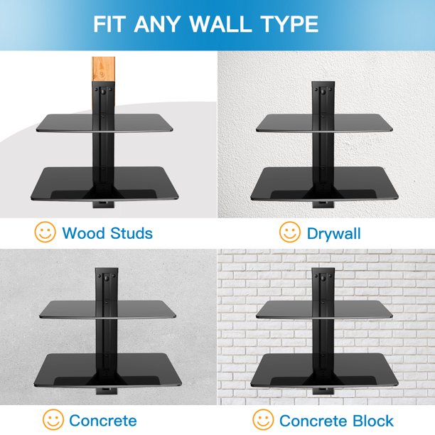 Floating AV Shelf Double Wall Mount TV Shelf - Holds up to 17.6lbs - DVD DVR Component Shelf - Perfect for Xbox, Projector, WiFi Router, Game Console and Cable Box - Walmart.com