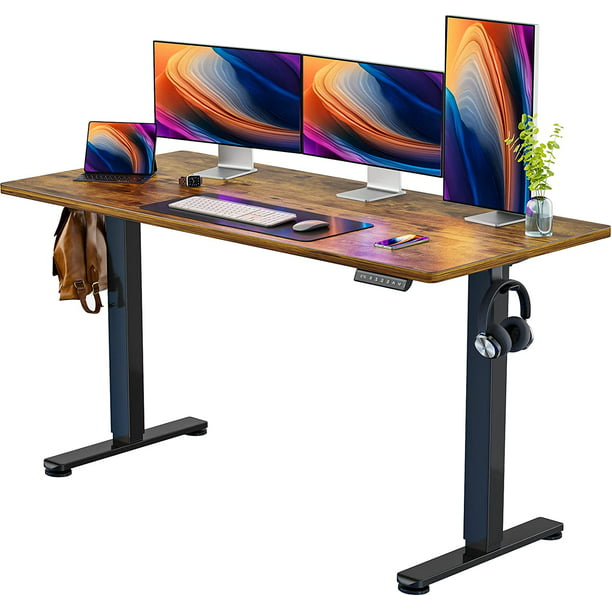 Electric Standing Desk 63x 28 Inches Height Adjustable Sit Stand up Desk Memory Computer Home Office Desk, Vintage Brown - Walmart.com
