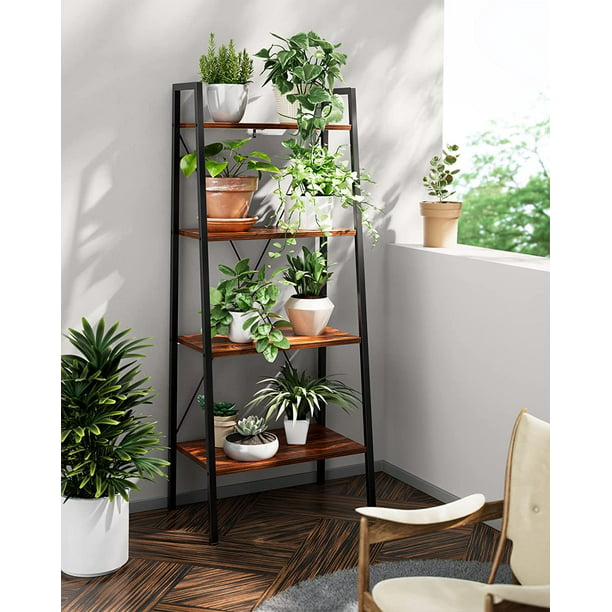 Myfurnideal 4-Tier Ladder Shelf Industrial Storage Bookshelf Standing Bookcase for Living Room, Bedroom, Kitchen, Bathroom, Balcony - Walmart.com