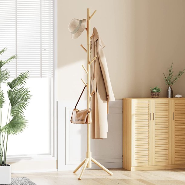 Coat Rack Stand with 3 Height Options and 8 Hooks Wooden Freestanding Coat Rack for Home, Office, Entryway, Hallway - Walmart.com