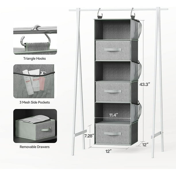 6-Shelf Hanging Closet Organizer Hanging Shelves for Closet with 3 Removable Drawers & Side Pockets, 12'' x 12'' x 43.3'' - Walmart.com