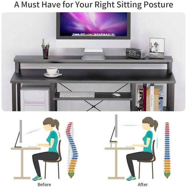 47" Computer Desk with Monitor Stand, Storage Shelves and Keyboard Tray Studying Writing Table for Home Office, Black - Walmart.com