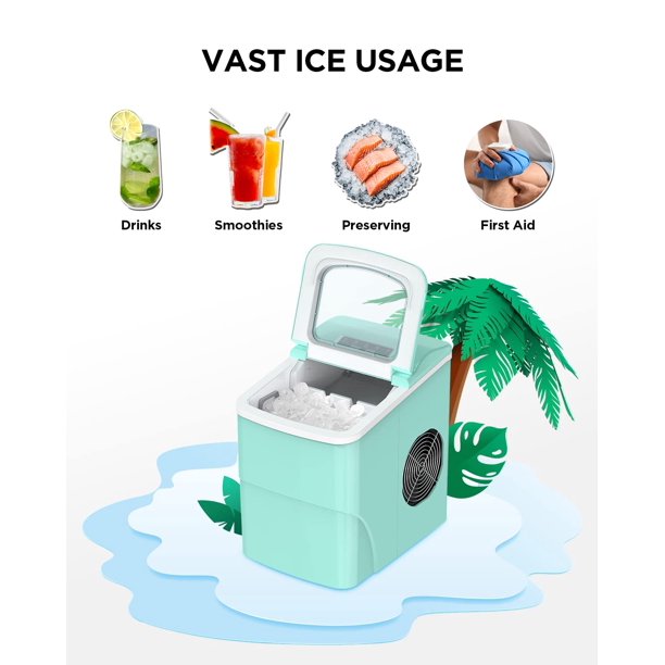 Ice Maker Machine for Countertop W/ 2 Sizes Bullet-Shaped Ice, 9pcs/6min, 26lbs/24h, Self-Cleaning, W/Scoop & Basket for Home, Kitchen, Office, Bar (Green) - Walmart.com