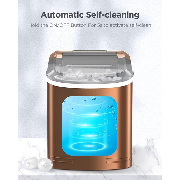 Portable Ice Makers Countertop, 9pcs/6min, 26lbs/24h, w/ 2 Sizes Bullet-Shaped Ice, Self-Cleaning, w/Scoop & Basket for Home, Kitchen, Office, Bar, Party, Bronze - Walmart.com