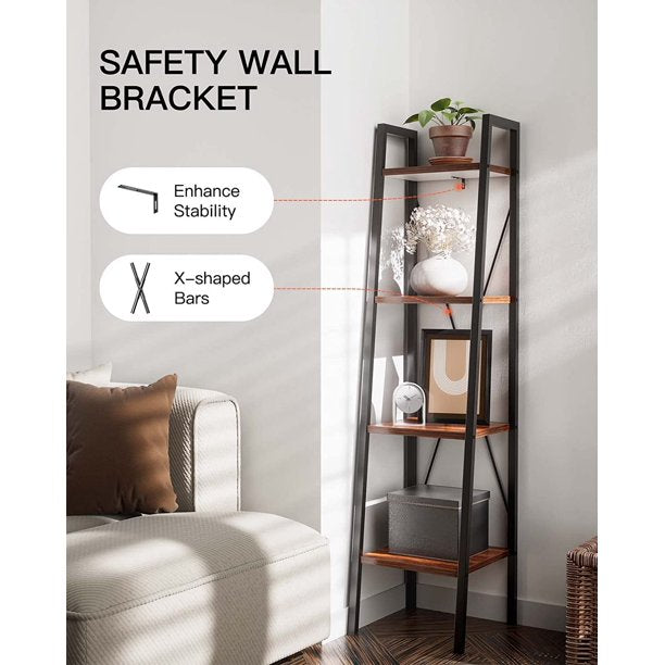 Myfurnideal 4-Tier Ladder Shelf Industrial Storage Bookshelf Standing Bookcase for Living Room, Bedroom, Kitchen, Bathroom, Balcony - Walmart.com