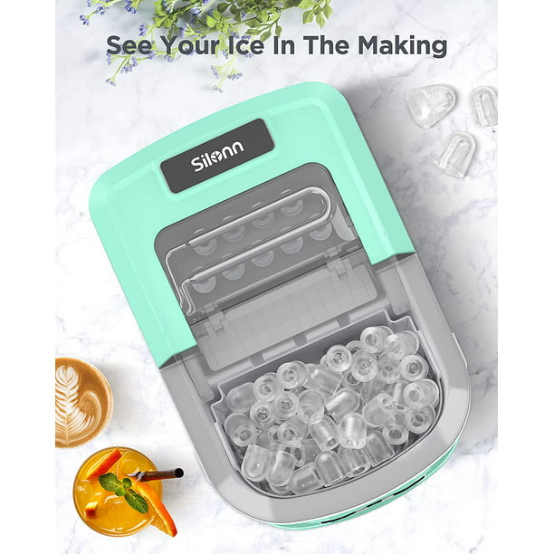 Portable Ice Makers Countertop, 9pcs/6min, 26lbs/24h, w/ 2 Sizes Bullet-Shaped Ice, Self-Cleaning, w/Scoop & Basket for Home, Kitchen, Office, Bar, Party, Green - Walmart.com