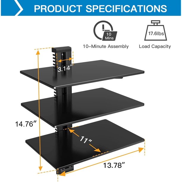 Floating AV Shelf Triple Wall Mount TV Shelf, Holds up to 17.6lbs DVD DVR Component Shel for Xbox, Projector, WiFi Router, Game Console and Cable Box - Walmart.com