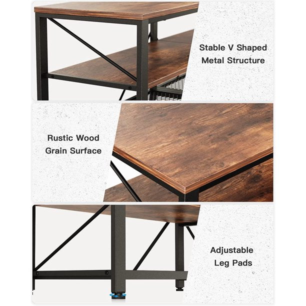 Myfurnideal TV Stand for 60" TV 3-Tier Media Console Table with Storage for Living Room, Rustic Brown - Walmart.com
