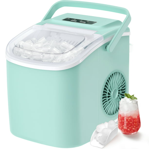Ice Makers Countertop with Handle, 9pcs/6min, 26lbs/24h, w/ 2 Sizes Bullet-Shaped Ice, Self-Cleaning, w/Scoop & Basket for Home, Kitchen, Office, Bar, Party, Green - Walmart.com
