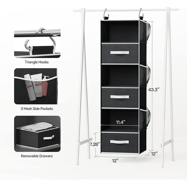 6-Shelf Hanging Closet Organizer Hanging Shelves for Closet with 3 Removable Drawers & Side Pockets, 12'' x 12'' x 43.3'' - Walmart.com