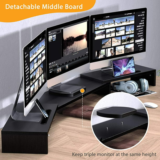 Triple Monitor Stand Riser with 2 Slots for Phone & Tablet Adjustable Computer Stand for Computer, Screen, Tablet, Printer - Walmart.com