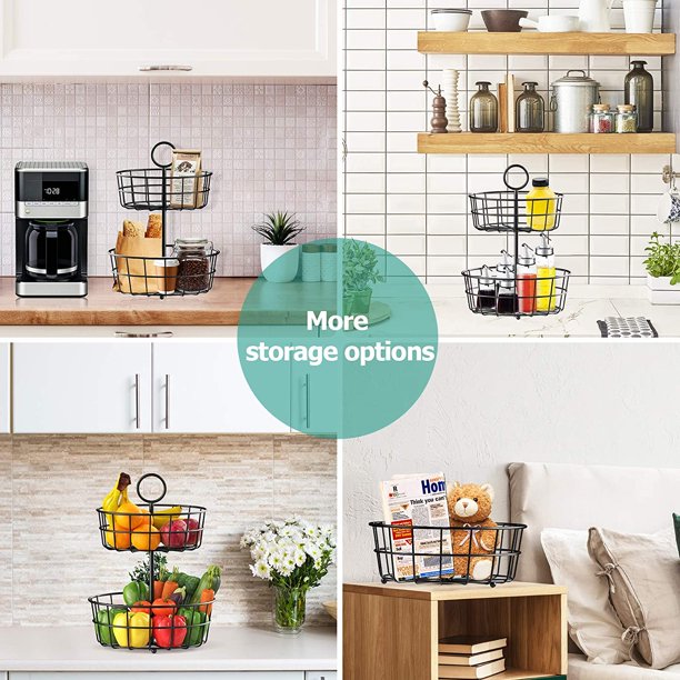 Myfurnideal Fruit Basket Holder 2-Tier Countertop Detachable Fruit Basket Bowl Stand Vegetable Organizer for Kitchen Counter, Dining Room Countertop, Black - Walmart.com