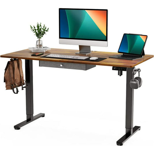 Electric Standing Desk with Drawer Height Adjustable Computer Stand Up Table for Home Office, 48x24 Inches, Vintage Brown - Walmart.com