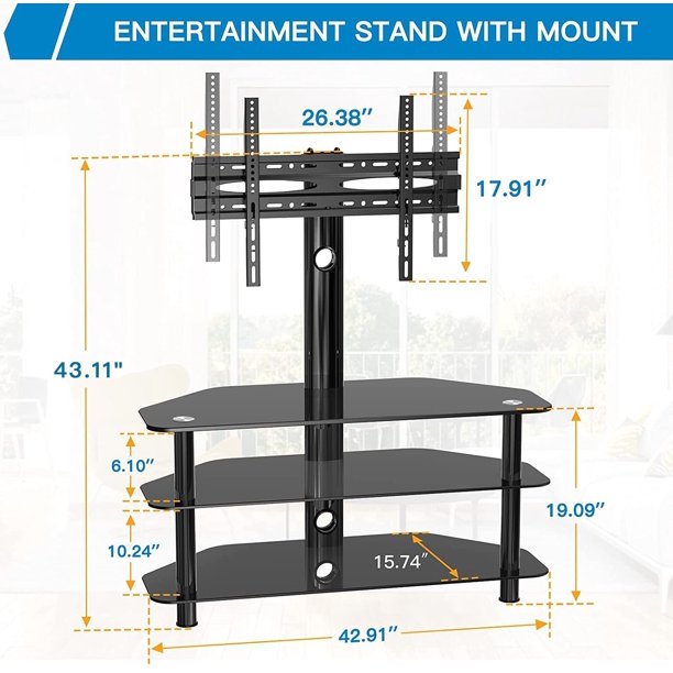 Swivel Floor TV Stand for 32-75 Inch TVs Height Adjustable Universal Corner TV Floor Stand with Storage and Cable Management, Max 600x400mm, Hold up to 110lbs - Walmart.com