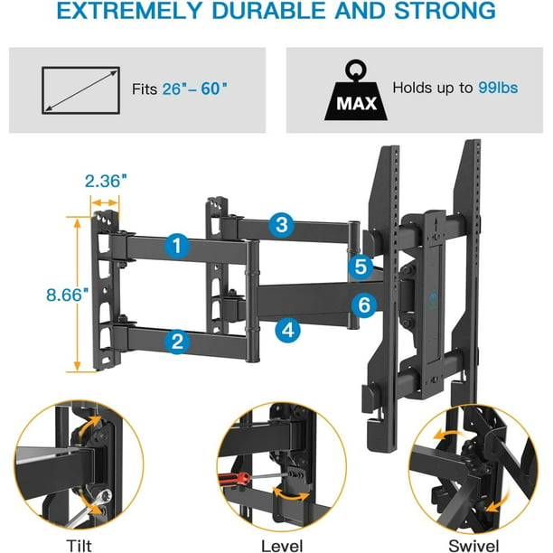 Myfurnideal Corner TV Wall Mount Bracket Full Motion Articulating TV Mount for 26-60 inch LED, LCD Flat Curved Screen TVs, Holds up to 99 lbs, Max 400x400 - Walmart.com