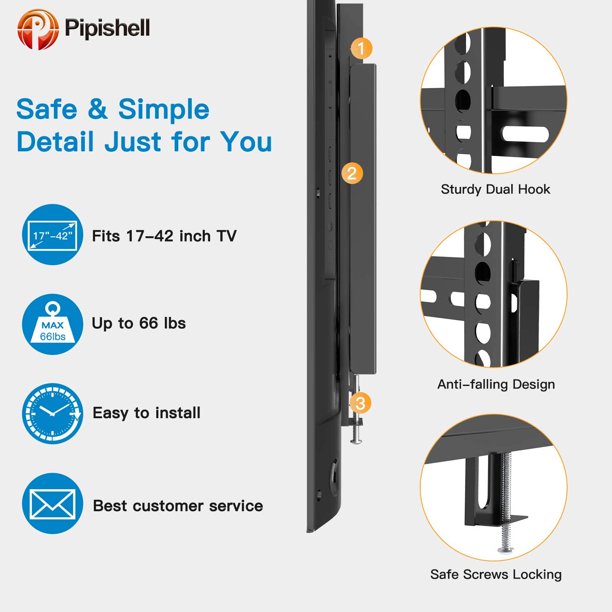Fixed TV Wall Mount Bracket for 17-42 Inch LED, LCD, OLED, 4K Flat Curved Screen TVs Hold up to 66lbs, Max 200x200mm - Walmart.com