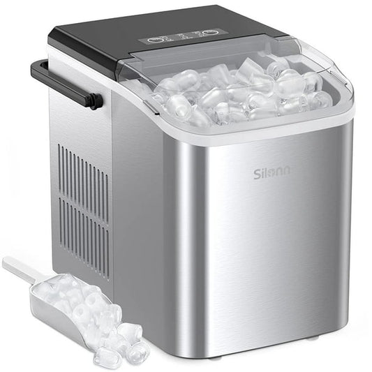 Ice Makers Countertop with Handle, 9pcs/7min, 26lbs/24h, w/ 2 Sizes Bullet-Shaped Ice, Self-Cleaning, w/Scoop & Basket for Home, Kitchen, Office, Bar, Party, Silver - Walmart.com
