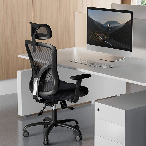 Ergonomic Office Chair with Lumbar Support, Adjustable Armrest, Backrest and Headrest, Black - Walmart.com