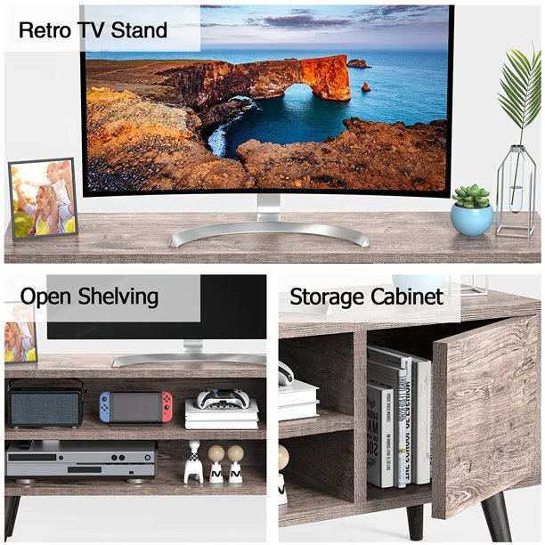 TV Console Table with Storage for 55 inch TV Retro Wood TV Stand & Entertainment Center for Living Room Bedroom - Walmart.com