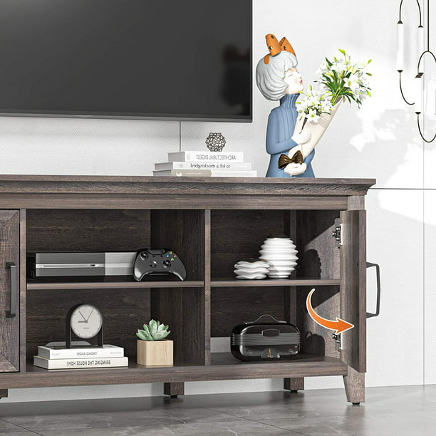 Farmhouse TV Stand for 65 Inch TVs Wood Media TV Table with Adjustable Storage Cabinet, Brown - Walmart.com