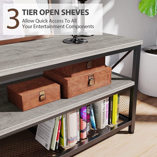 Myfurnideal TV Stand for 60" TV 3-Tier Entertainment Center with Storage for Living Room, Oak Grey - Walmart.com