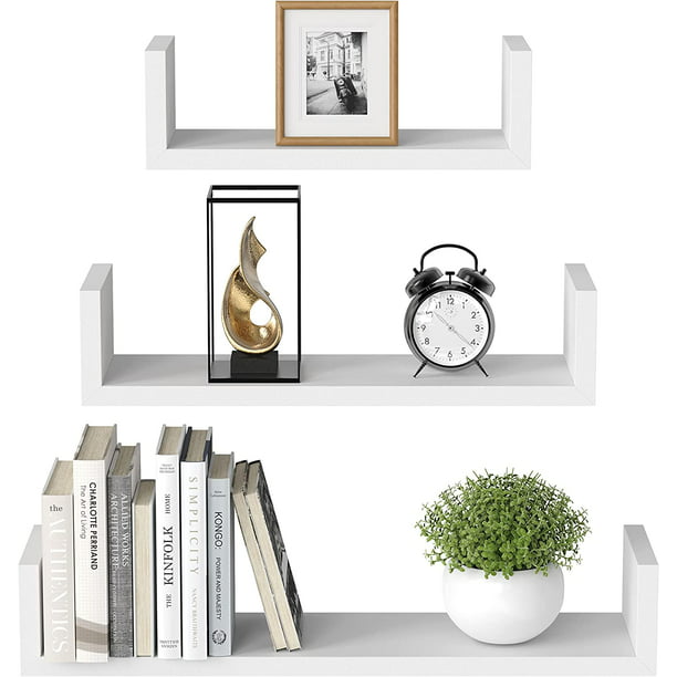 Myfurnideal 3 Sets Floating Shelves Wall Mounted U Shelf White Storage Shelves for Bathroom, Bedroom, Living Room, Kitchen - Walmart.com