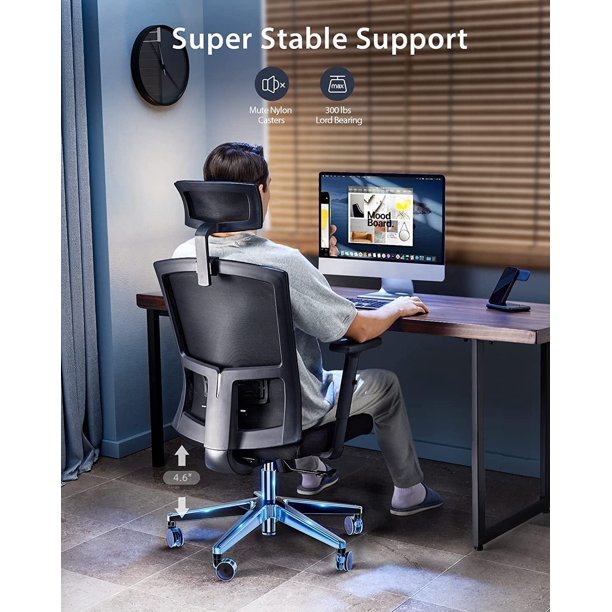 Ergonomic Office Chair High Back Mesh Computer Chair with Lumbar Support, Adjustable Armrest, Backrest and Headrest, Black - Walmart.com