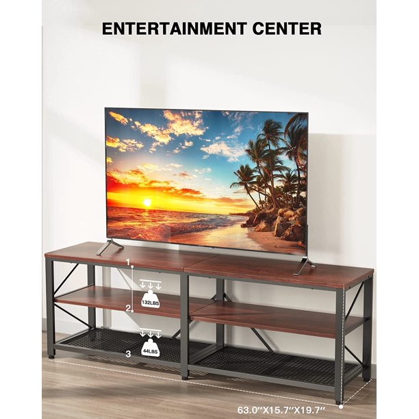 Myfurnideal TV Stand for 60" TV 3-Tier Media Console Table with Storage for Living Room, Cherry - Walmart.com