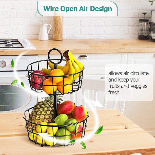 Myfurnideal Fruit Basket Holder 2-Tier Countertop Detachable Fruit Basket Bowl Stand Vegetable Organizer for Kitchen Counter, Dining Room Countertop, Black - Walmart.com