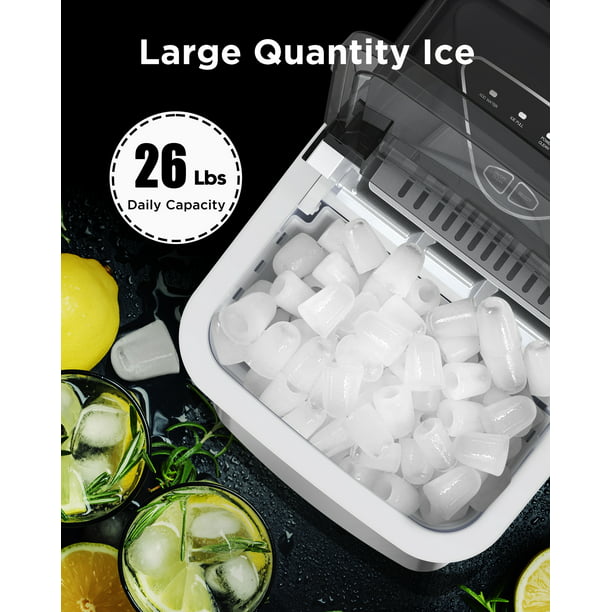Ice Makers Portable Countertop, 26lbs/24h, 9pcs/6min, w/ 2 Sizes Bullet-Shaped Ice, Self-Cleaning, w/Scoop & Basket for Home, Kitchen, Office, Bar - Walmart.com