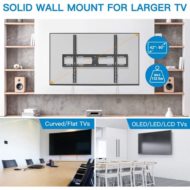 Fixed TV Wall Mount Bracket for 42-90 Inch Curved Screen TVs Hold up to 132lbs, Max 800x600mm, Fits 16", 18", 24" Wood Studs - Walmart.com