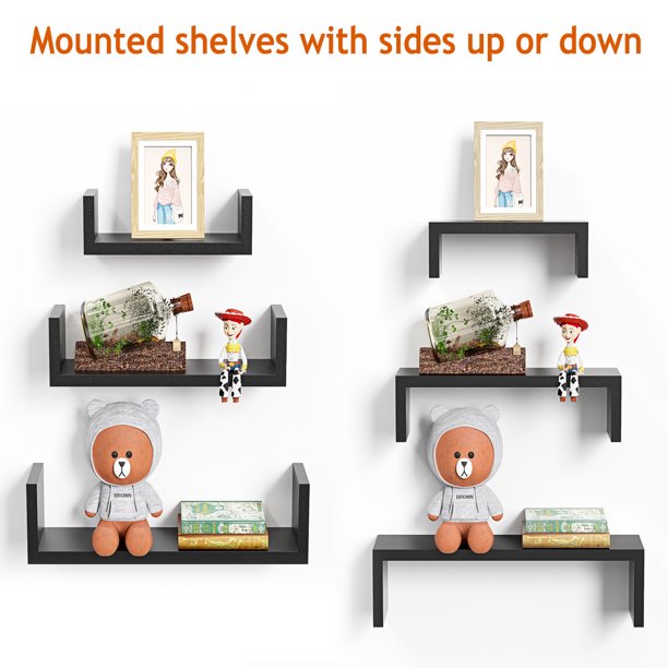 Myfurnideal 3 Sets Floating Shelves Wall Mounted U Shelf Black Storage Shelves for Bathroom, Bedroom, Living Room, Kitchen - Walmart.com