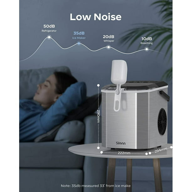 Countertop Ice Maker Machine with Handle, 9pcs/6min, 26lbs/24h, W/2 Sizes Bullet-Shaped Ice, W/Scoop & Basket, Self-Cleaning, Silver - Walmart.com