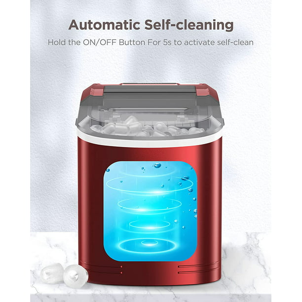 Portable Ice Makers Countertop, 9pcs/6min, 26lbs/24h, w/ 2 Sizes Bullet-Shaped Ice, Self-Cleaning, w/Scoop & Basket for Home, Kitchen, Office, Bar, Party, Red - Walmart.com