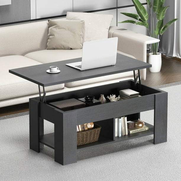 39.4" Lift Top Coffee Table with Storage Compartment and Shelves for Living Room, Black - Walmart.com